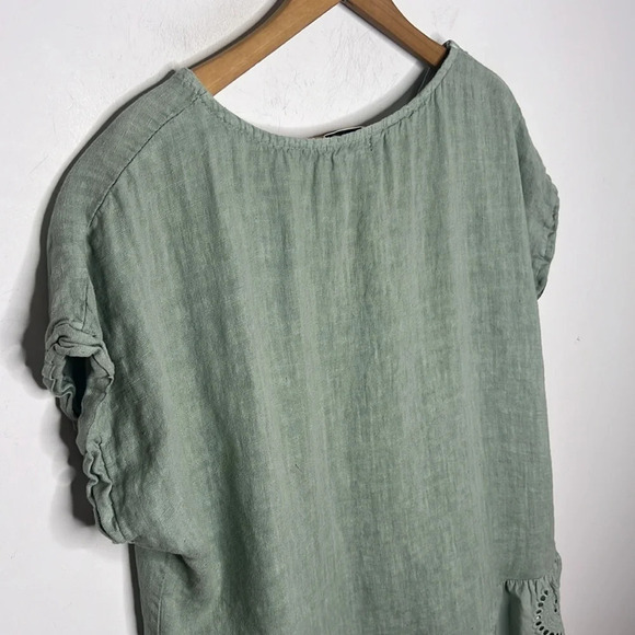 TEREZO Millennio 100% Italian Linen Mixed Media Perforated Eyelet Boho Blouse - Picture 6 of 10